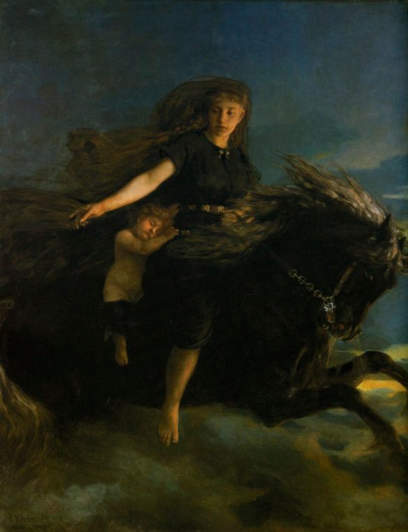 Nótt Montada em Hrímfaxi (1887) | Peter Nicolai Arbo | pintura sobre mitologia nórdica